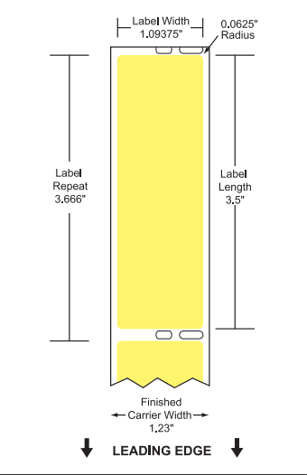1.09375" x 3.5" Floodcoated Direct Thermal Paper Label; No Perf; 1" Core; 10 Rolls/carton (350 Labels/roll) - Yellow
