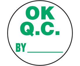 1 1/2" Circles Preprinted OK, Q.C., BY (8,000 Labels)