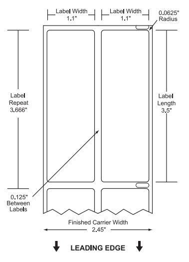 1.1" x 3.5" Premium Direct Thermal Paper Label; No Perf; 1" Core; " OD; 10 Rolls/carton (700 Labels/roll)