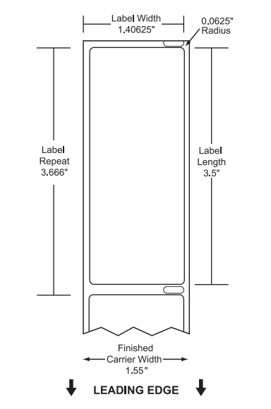 1.40625" x 3.5" Premium Direct Thermal Paper Label; No Perf; 1" Core; " OD; 10 Rolls/carton (350 Labels/roll)