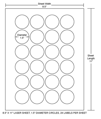 1.5" Circle Laser/Inkjet Labels; 24 up (2,400 labels/case) - Standard White Matte