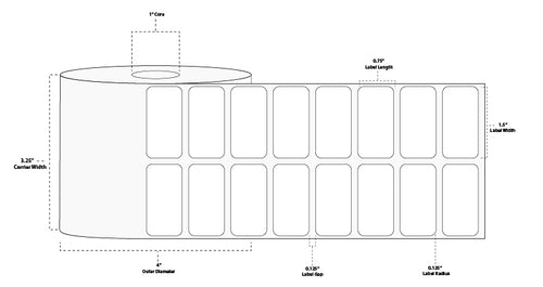 1.5" x 0.75" Premium Direct Thermal Paper Label; Perforated; 1" Core; 4" OD; 12 Rolls/carton (3,500 Labels/roll)