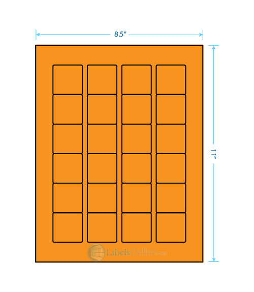 1.5" x 1.5" - 24 up - Fluorescent Orange
