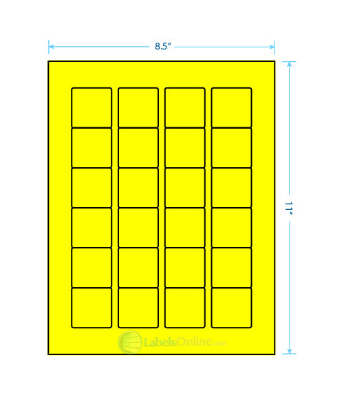 1.5" x 1.5" - 24 up - Fluorescent Yellow
