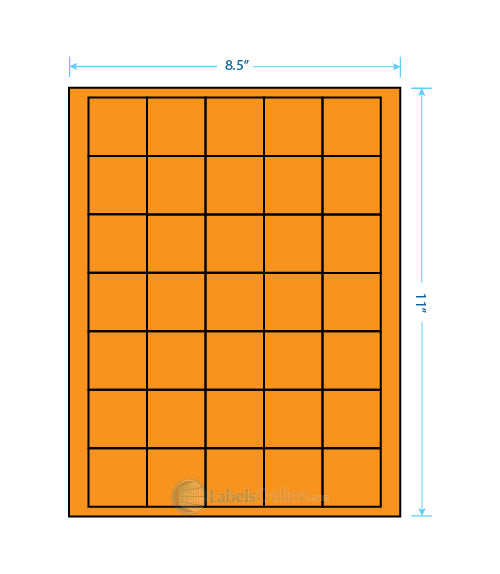 1.5" x 1.5" - 35 up - Fluorescent Orange