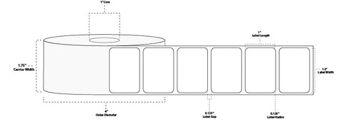 1.5" x 1.5" Premium Direct Thermal Paper Label; Perforated; 1" Core; 4" OD; 12 Rolls/carton (900 Labels/roll)