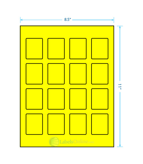 1.5" x 1.875" - 16 up - Fluorescent Yellow (Laser)