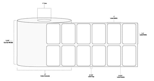 1.5" x 1" Premium Direct Thermal Paper Label; Perforated; 1" Core; 4" OD; 12 Rolls/carton (2,750 Labels/roll)