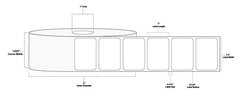 1.5" x 1" Standard Direct Thermal Paper Label; Perforated; 1" Core; 5" OD; 4 Rolls/carton (2,300 Labels/roll)