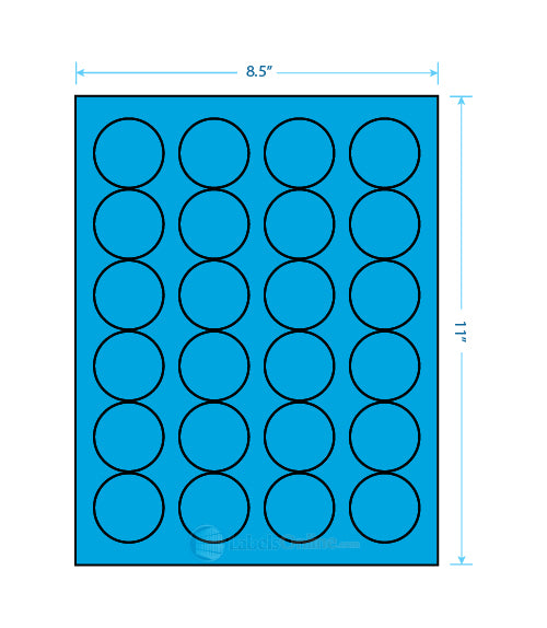 1.625" Circle - 24 up - Fluorescent Blue