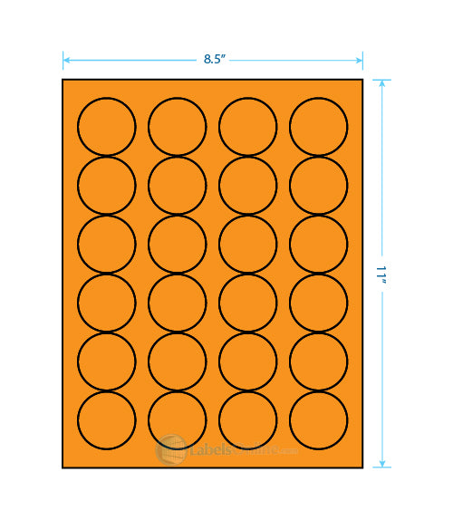 1.625" Circle - 24 up - Fluorescent Orange