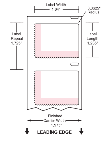 1.64" x 1.235" Premium Direct Thermal Paper Label; No Perf; 1" Core; 20 Rolls/carton (200 Labels/roll) - White & Pink