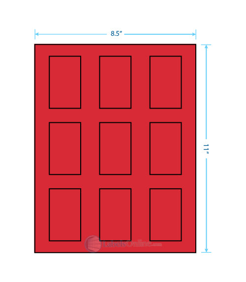 1.6562" x 2.75" - 9 up - Fluorescent Red (Laser)
