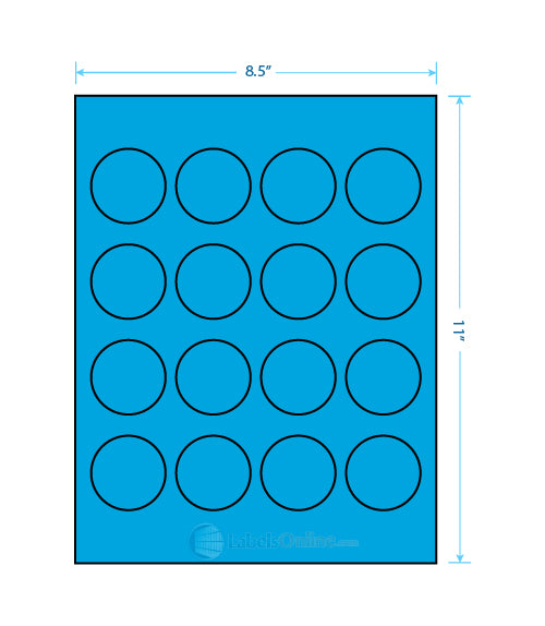 1.75" Circle - 16 up - Fluorescent Blue