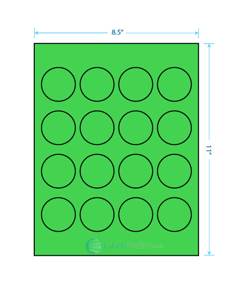 1.75" Circle - 16 up - Fluorescent Green