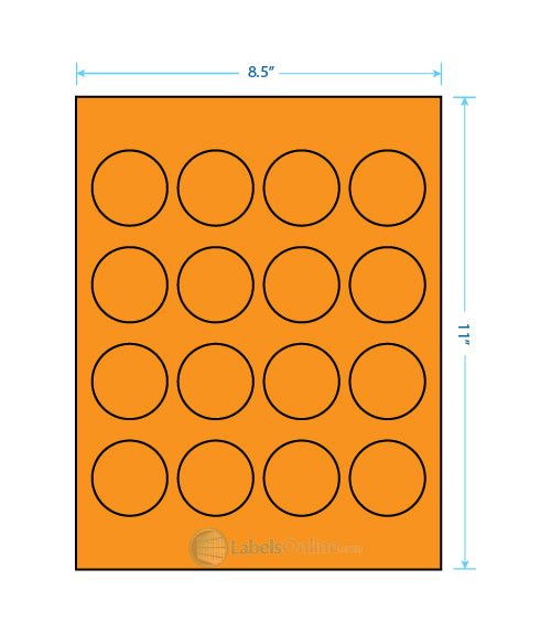 1.75" Circle - 16 up - Fluorescent Orange