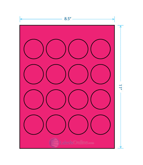 1.75" Circle - 16 up - Fluorescent Pink