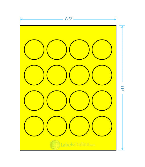 1.75" Circle - 16 up - Fluorescent Yellow