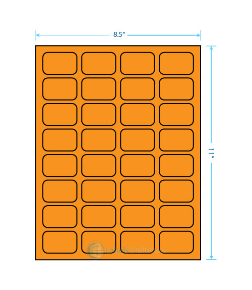 1.75" x 1.125" - 32 up - Fluorescent Orange (Laser)