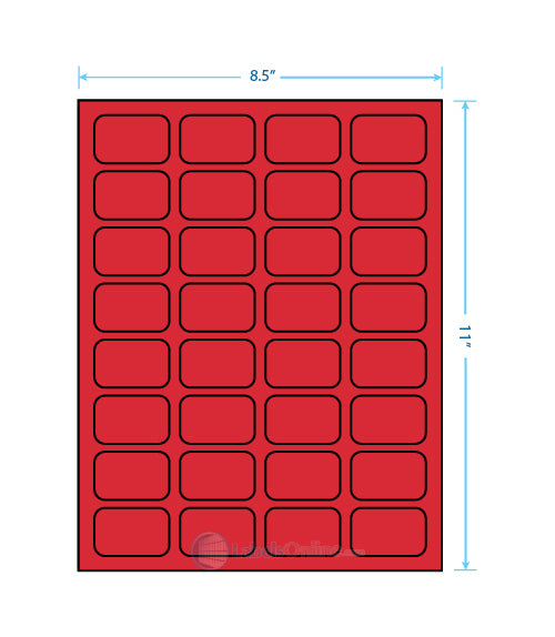 1.75" x 1.125" - 32 up - Fluorescent Red (Laser)