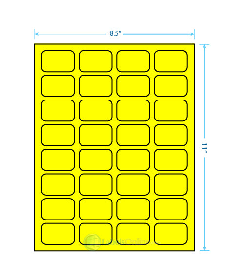 1.75" x 1.125" - 32 up - Fluorescent Yellow (Laser)
