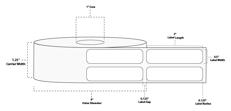 1" x 0.5" Premium Direct Thermal Paper Label; Perforated; 1" Core; 4" OD; 12 Rolls/carton (4,900 Labels/roll)