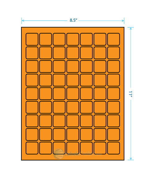 1" x 1" - 63 up - Fluorescent Orange
