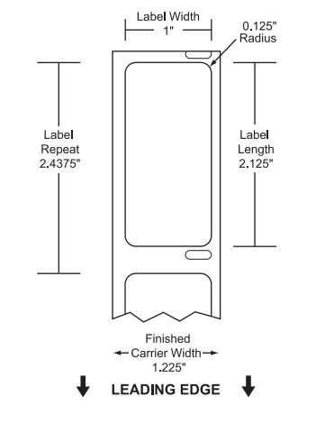 1" x 2.125" Premium Direct Thermal Paper Label; No Perf; 1" Core; " OD; 10 Rolls/carton (500 Labels/roll)