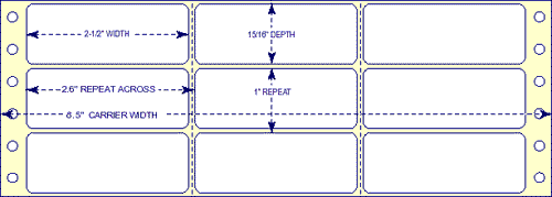 2-1/2" x 15/16" - Pinfed Blank EDP Label; 3 Labels Across; 15,000 Labels/carton - Fanfolded