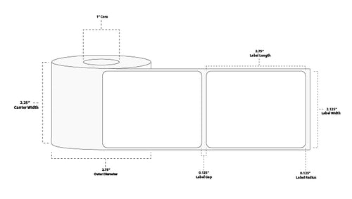 2.125" x 2.75" Premium Direct Thermal Paper Label; No Perf; 1" Core; 2.75" OD; 6 Rolls/carton (320 Labels/roll)