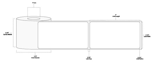 2.125" x 4" Premium Direct Thermal Paper Label; No Perf; 1" Core; 2.75" OD; 6 Rolls/carton (220 Labels/roll)