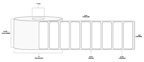 2.25" x 0.75" Premium Direct Thermal Paper Label; Perforated; 1" Core; 4" OD; 12 Rolls/carton (1,700 Labels/roll)