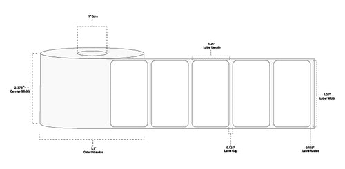 2.25" x 1.25" Premium Direct Thermal Paper Label; No Perf; 1" Core; 3.5" OD; 6 Rolls/carton (1,000 Labels/roll)