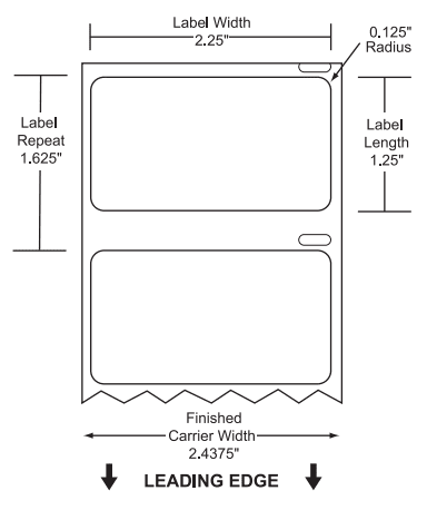 2.25" x 1.25" Premium Direct Thermal Paper Label; No Perf; 1" Core; " OD; 10 Rolls/carton (1,000 Labels/roll)