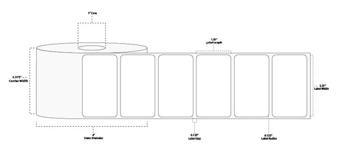 2.25" x 1.25" Standard Direct Thermal Paper Label; Perforated; 1" Core; 4" OD; 4 Rolls/carton (1,135 Labels/roll)