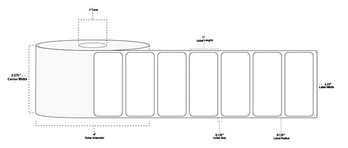 2.25" x 1" Premium Direct Thermal Paper Label; Perforated; 1" Core; 4" OD; 12 Rolls/carton (1,375 Labels/roll)