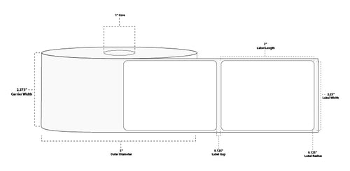 2.25" x 3" Premium Direct Thermal Paper Label; Perforated; 1" Core; 5" OD; 6 Rolls/carton (840 Labels/roll)