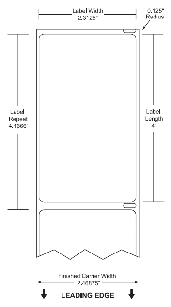 2.3125" x 4" Premium Direct Thermal Paper Label; No Perf; 1" Core; " OD; 8 Rolls/carton (300 Labels/roll)