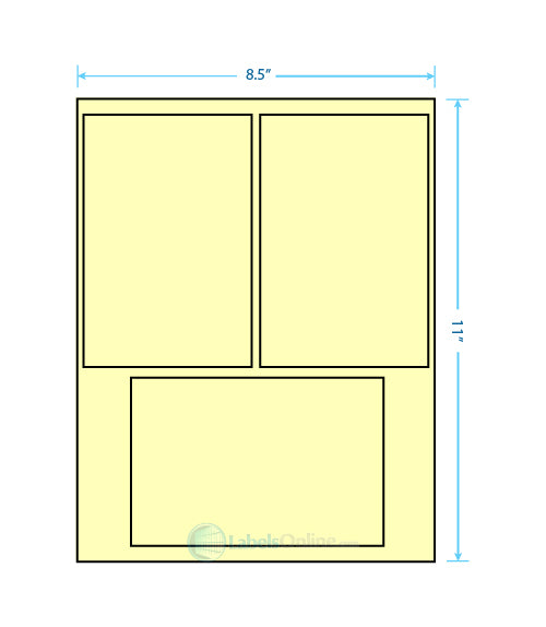 Sheet with two 4" x 6" and one 6" x 4" labels, pastel yellow (laser)