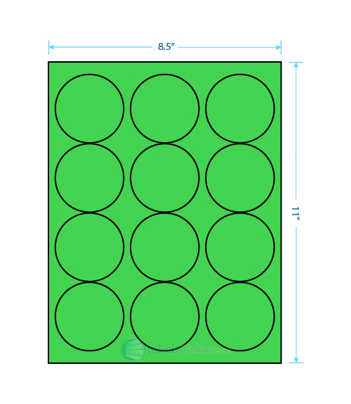 2.5" Circle Barcode Labels - 12 up - Fluorescent Green