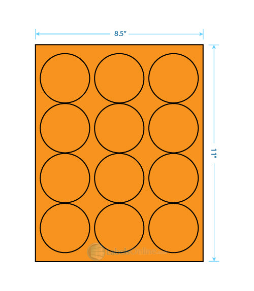 2.5" Circle Barcode Labels - 12 up - Fluorescent Orange