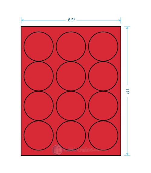 2.5" Circle Barcode Labels - 12 up - Fluorescent Red
