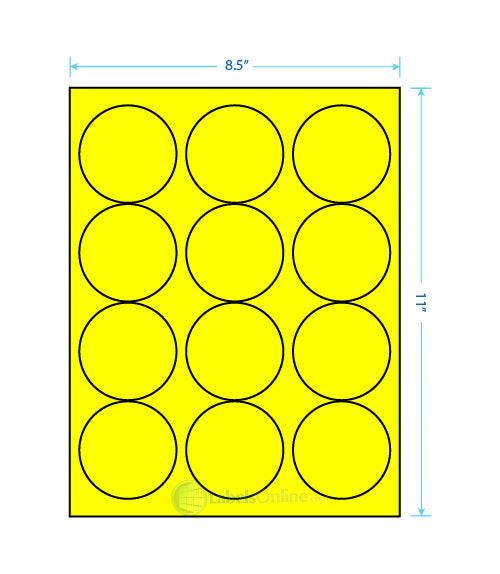 2.5" Circle Barcode Labels - 12 up - Fluorescent Yellow