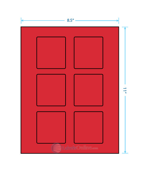 2.5" x 2.75" - 6 up - Fluorescent Red (Laser)