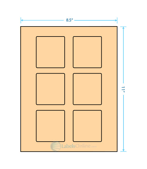 2.5" x 2.75" - 6 up - Pastel Orange (Laser)