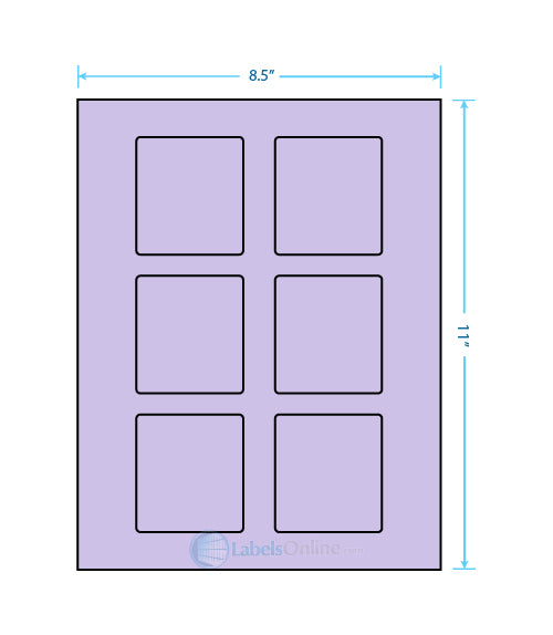 2.5" x 2.75" - 6 up - Pastel Purple (Laser)