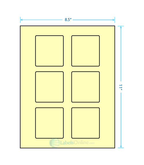2.5" x 2.75" - 6 up - Pastel Yellow (Laser)