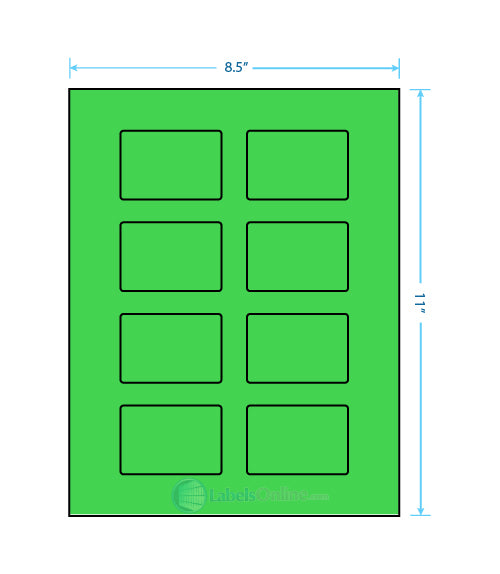 2.6" x 1.77" - 8 up - Fluorescent Green (Laser)