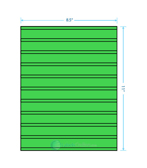 2@ 8.5" x .25";  6@ 8.5" x .5";  3 @ 8.5" x 2.5" - 11 up - Fluorescent Green (Laser)