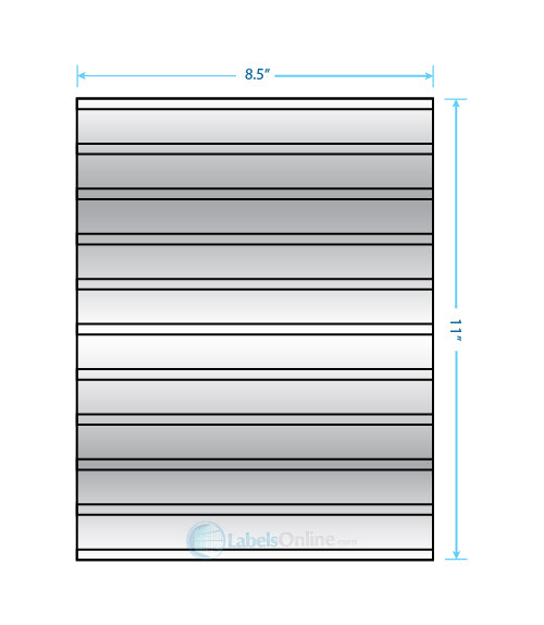 2@ 8.5" x .25";  6@ 8.5" x .5";  3 @ 8.5" x 2.5" - 11 up - Silver Foil (Laser)